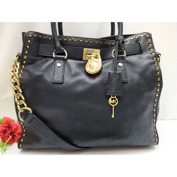 Michael Kors Hamilton Black Leather Satchel Shoulder Bag w/ Matching Wallet - Picture 4 of 13